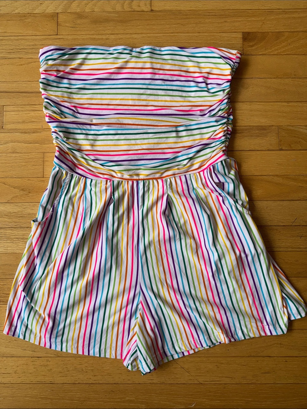 Rouge collection strapless rainbow striped romper 2X